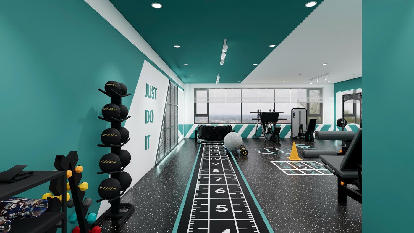 Khu strength trong bản thiết kế của một cơ sở StrongFit — thiết bị chạy liên tục 16 tiếng mỗi ngày.
